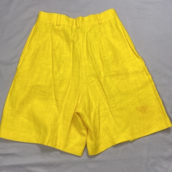 100 % Linen Pleat-Front Shorts Lemon Yellow • Coastal Resort Wear Sz 12 - Picture 10 of 10
